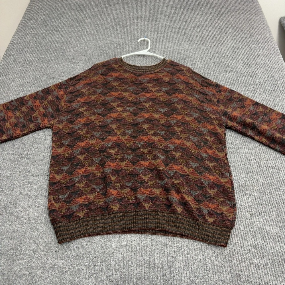 Vintage Toscano Sweater Mens L Brown Wool Blend Textured Knit Made in Italy 90s